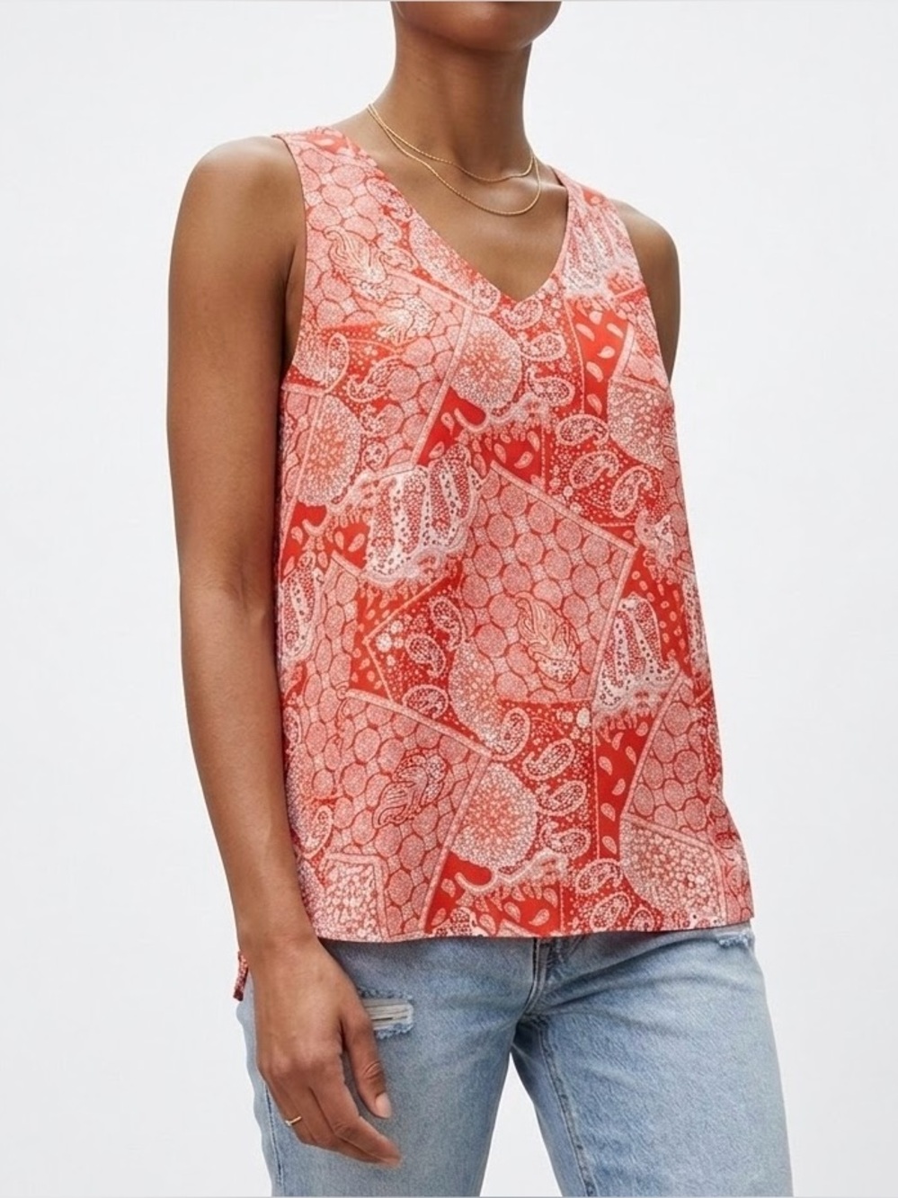 Lumière Red Paisley Bandana Print V-Neck Tank Top Size Medium